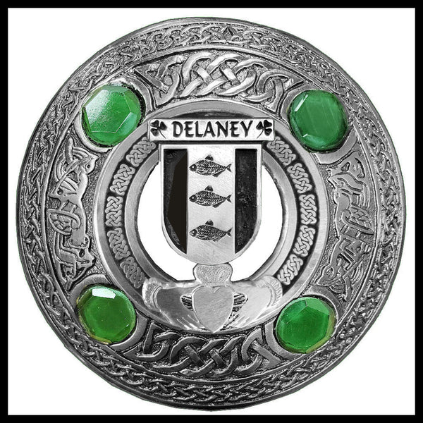 Delaney Irish Claddagh Coat of Arms Plaid brooch ~ Emerald stones