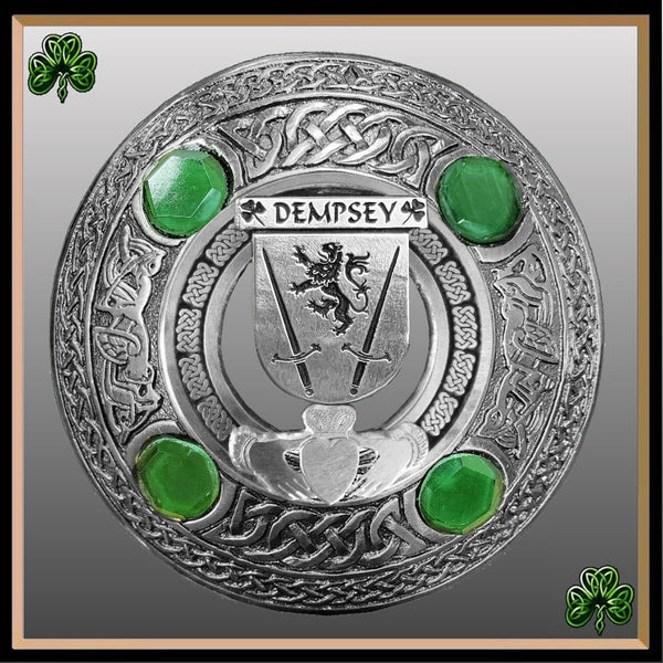 Dempsey Irish Claddagh Coat of Arms Plaid brooch ~ Emerald stones