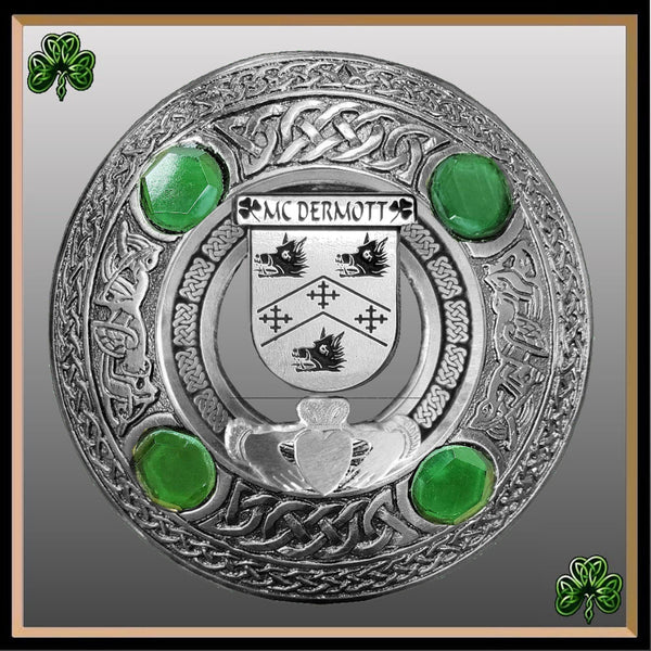 McDermott Irish Claddagh Coat of Arms Plaid brooch ~ Emerald stones