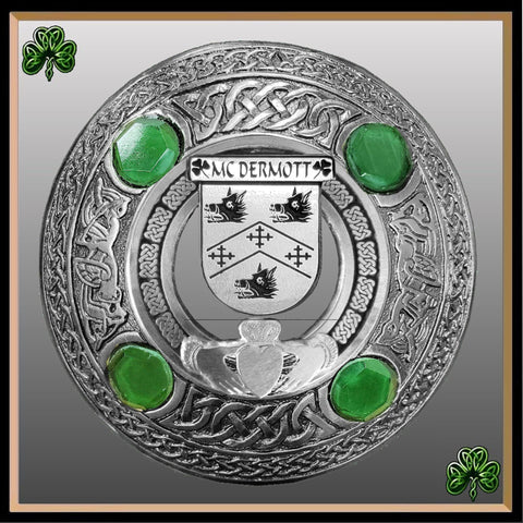 McDermott Irish Claddagh Coat of Arms Plaid brooch ~ Emerald stones