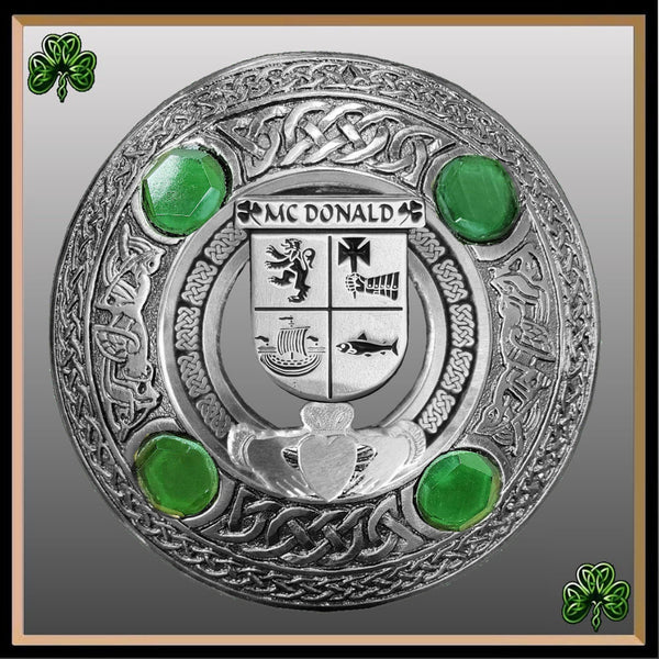 McDonald Irish Claddagh Coat of Arms Plaid brooch ~ Emerald stones