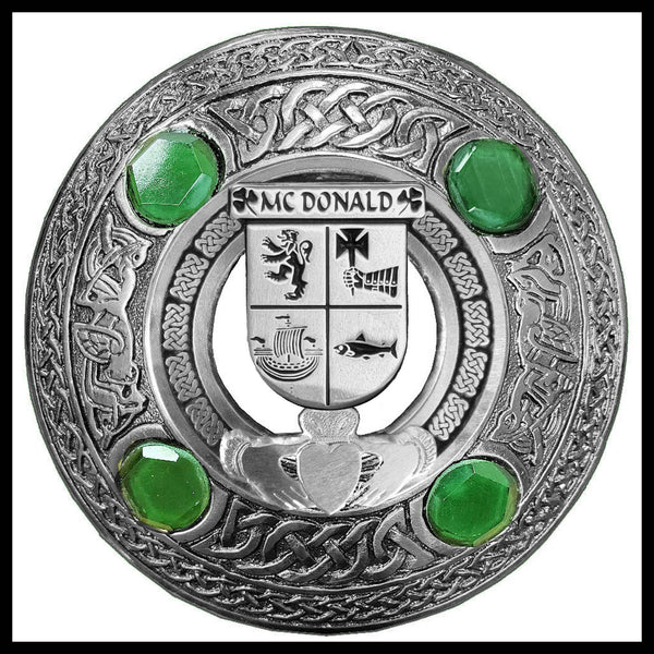 McDonald Irish Claddagh Coat of Arms Plaid brooch ~ Emerald stones
