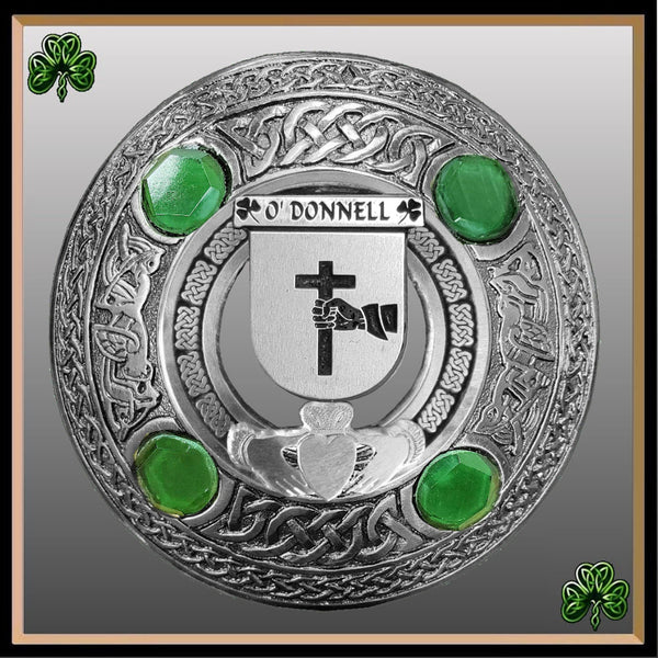O'Donnell Irish Claddagh Coat of Arms Plaid brooch ~ Emerald stones