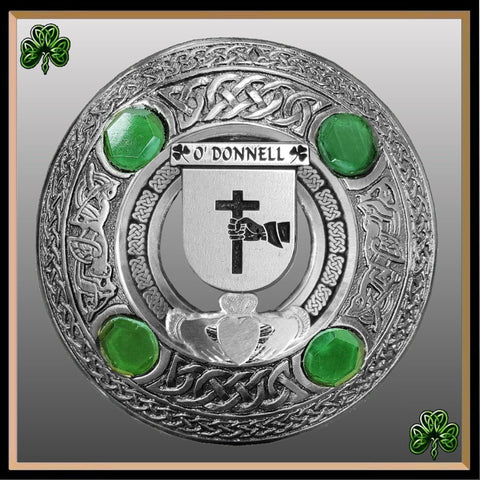 O'Donnell Irish Claddagh Coat of Arms Plaid brooch ~ Emerald stones