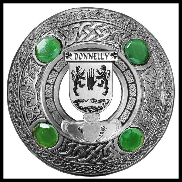 Donnelly Irish Claddagh Coat of Arms Plaid brooch ~ Emerald stones