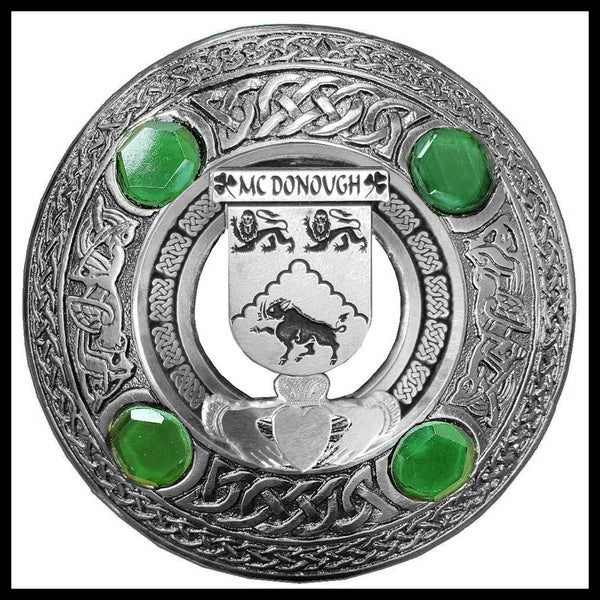 McDonough Irish Claddagh Coat of Arms Plaid brooch ~ Emerald stones