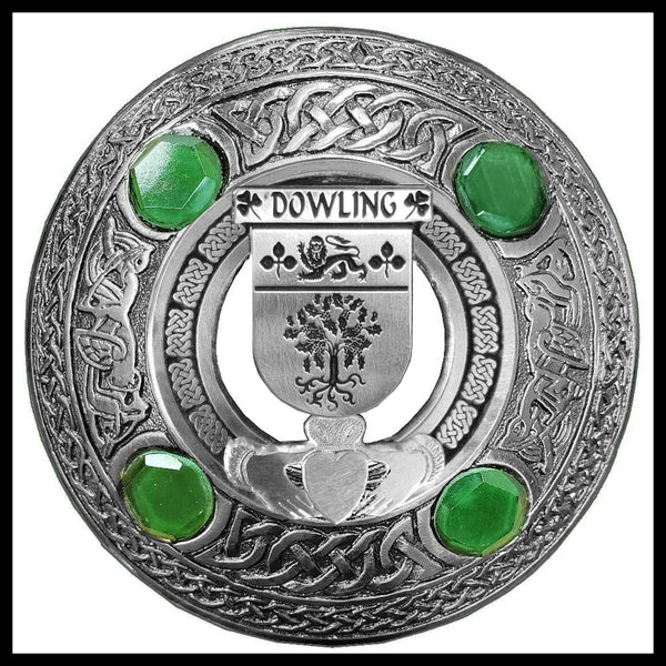 Dowling Irish Claddagh Coat of Arms Plaid brooch ~ Emerald stones