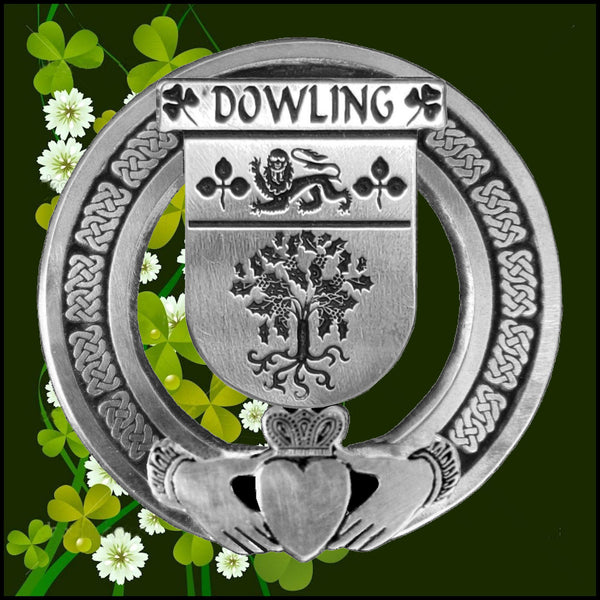 Dowling Irish Claddagh Coat of Arms Plaid brooch ~ Emerald stones