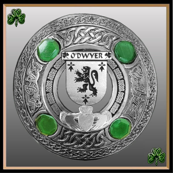 O'Dwyer Irish Claddagh Coat of Arms Plaid brooch ~ Emerald stones