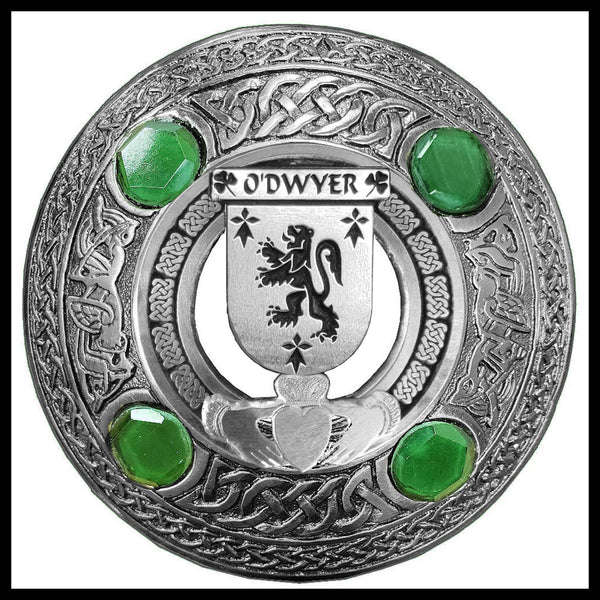 O'Dwyer Irish Claddagh Coat of Arms Plaid brooch ~ Emerald stones