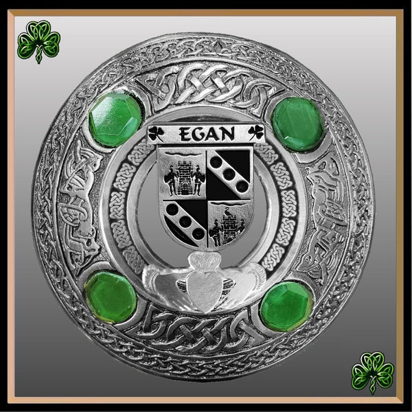 Egan Irish Claddagh Coat of Arms Plaid brooch ~ Emerald stones