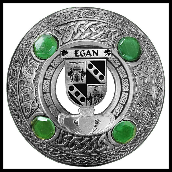 Egan Irish Claddagh Coat of Arms Plaid brooch ~ Emerald stones