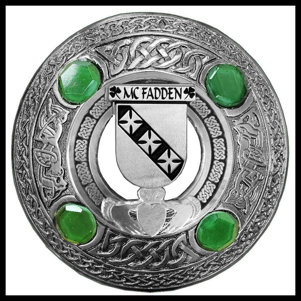 McFadden Irish Claddagh Coat of Arms Plaid brooch ~ Emerald stones