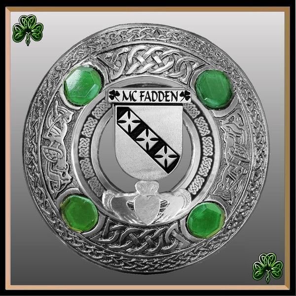 McFadden Irish Claddagh Coat of Arms Plaid brooch ~ Emerald stones