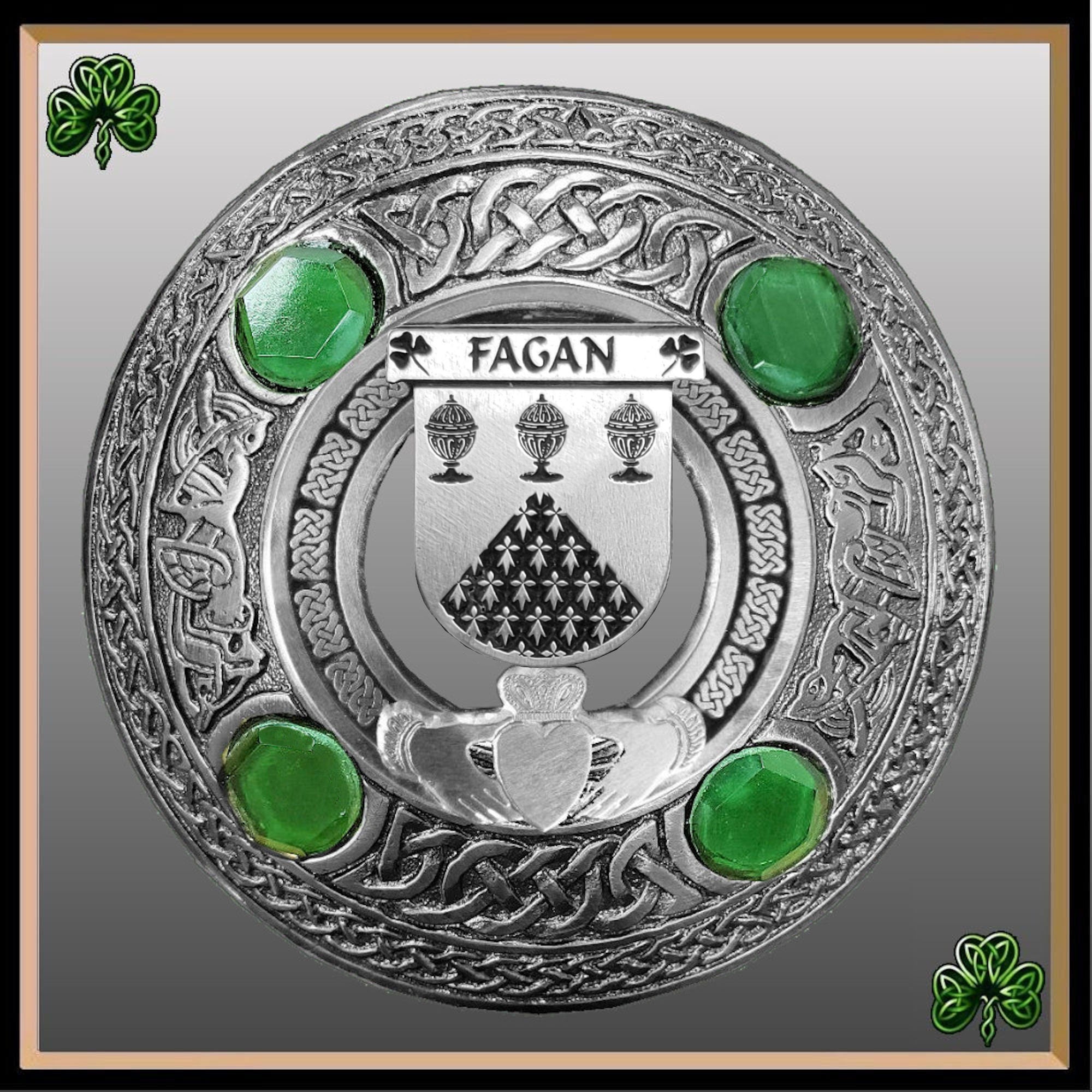 Fagan Irish Claddagh Coat of Arms Plaid brooch ~ Emerald stones