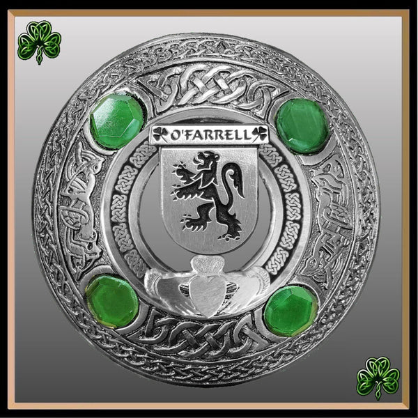 O'Farrell Irish Claddagh Coat of Arms Plaid brooch ~ Emerald stones
