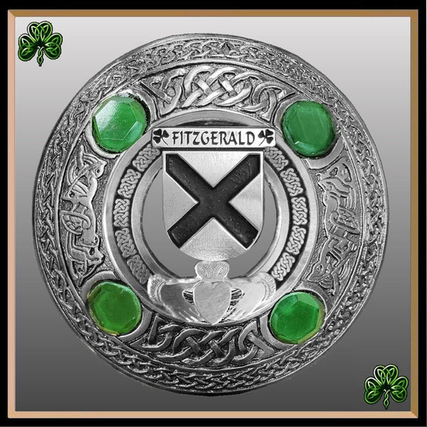 FitzGerald Irish Claddagh Coat of Arms Plaid brooch ~ Emerald stones