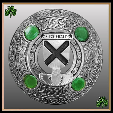 FitzGerald Irish Claddagh Coat of Arms Plaid brooch ~ Emerald stones
