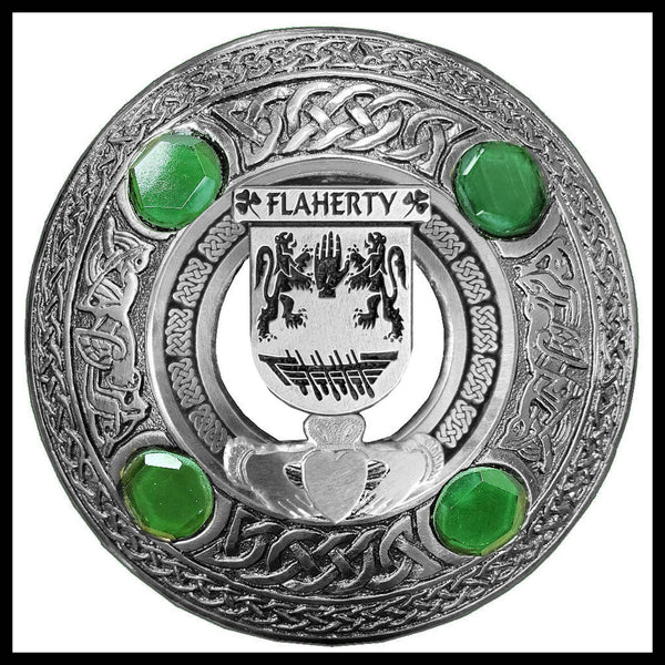 Flaherty Irish Claddagh Coat of Arms Plaid brooch ~ Emerald stones