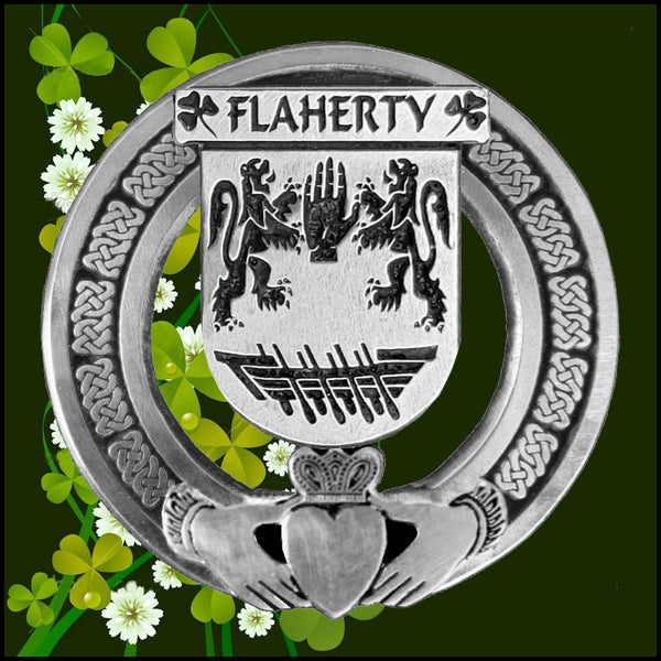 Flaherty Irish Claddagh Coat of Arms Plaid brooch ~ Emerald stones