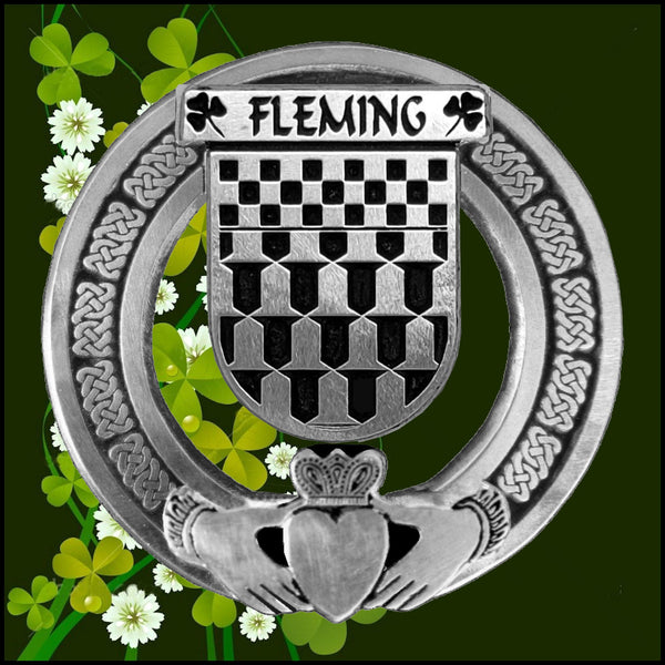 Fleming Irish Claddagh Coat of Arms Plaid brooch ~ Emerald stones
