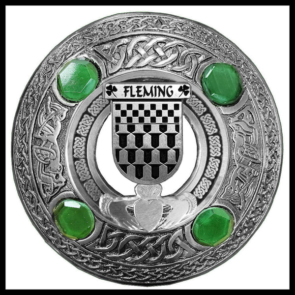 Fleming Irish Claddagh Coat of Arms Plaid brooch ~ Emerald stones
