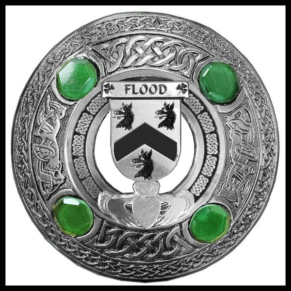 Flood Irish Claddagh Coat of Arms Plaid brooch ~ Emerald stones