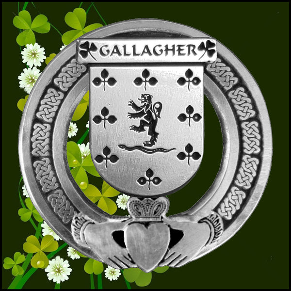 Gallagher Irish Claddagh Coat of Arms Plaid brooch ~ Emerald stones
