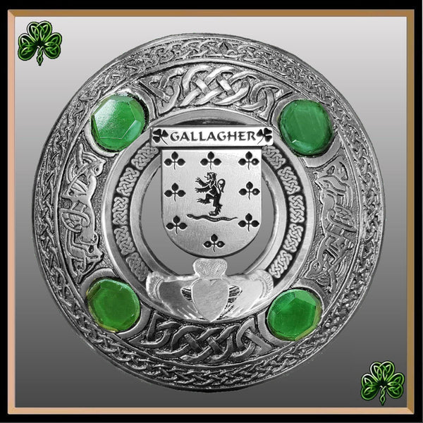 Gallagher Irish Claddagh Coat of Arms Plaid brooch ~ Emerald stones