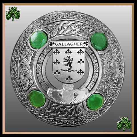 Gallagher Irish Claddagh Coat of Arms Plaid brooch ~ Emerald stones