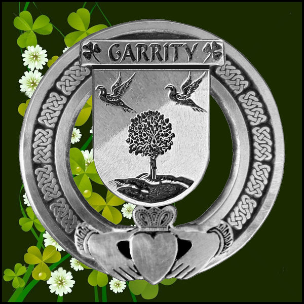 Garrity Irish Claddagh Coat of Arms Plaid brooch ~ Emerald stones