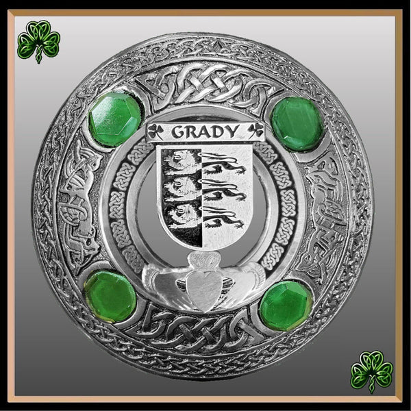 Grady Irish Claddagh Coat of Arms Plaid brooch ~ Emerald stones