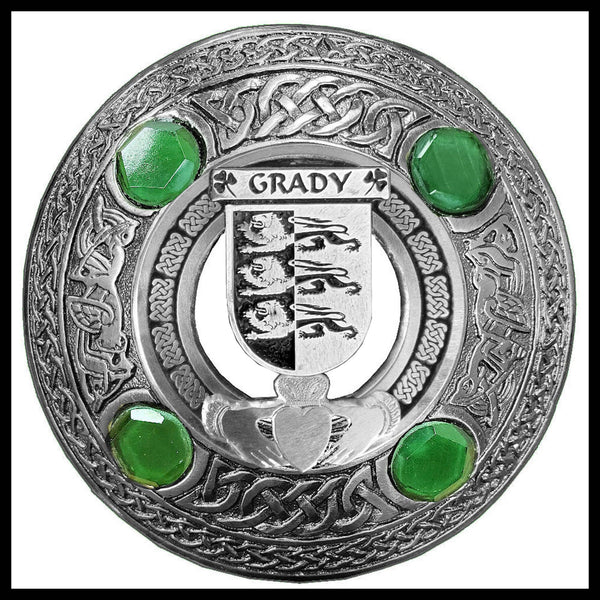 Grady Irish Claddagh Coat of Arms Plaid brooch ~ Emerald stones