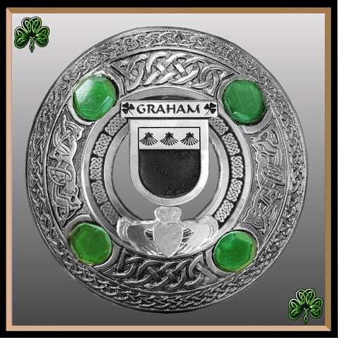 Graham Irish Claddagh Coat of Arms Plaid brooch ~ Emerald stones