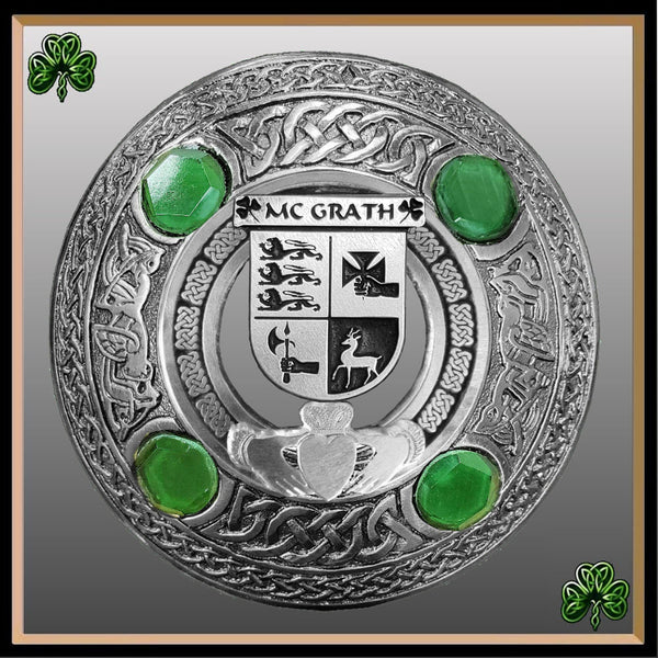 McGrath Irish Claddagh Coat of Arms Plaid brooch ~ Emerald stones