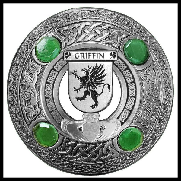 Griffin Irish Claddagh Coat of Arms Plaid brooch ~ Emerald stones