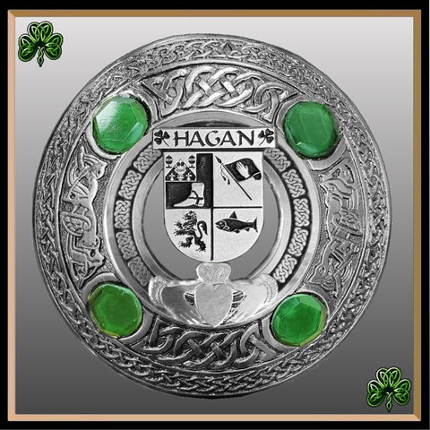 Hagan Irish Claddagh Coat of Arms Plaid brooch ~ Emerald stones