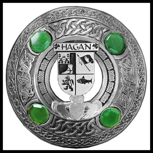 Hagan Irish Claddagh Coat of Arms Plaid brooch ~ Emerald stones