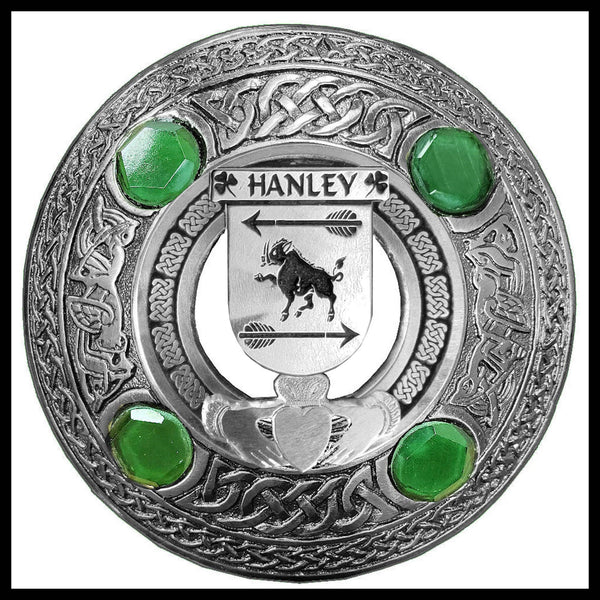Hanley Irish Claddagh Coat of Arms Plaid brooch ~ Emerald stones