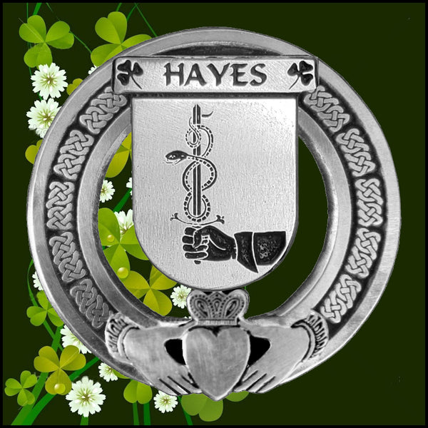Hayes Irish Claddagh Coat of Arms Plaid brooch ~ Emerald stones
