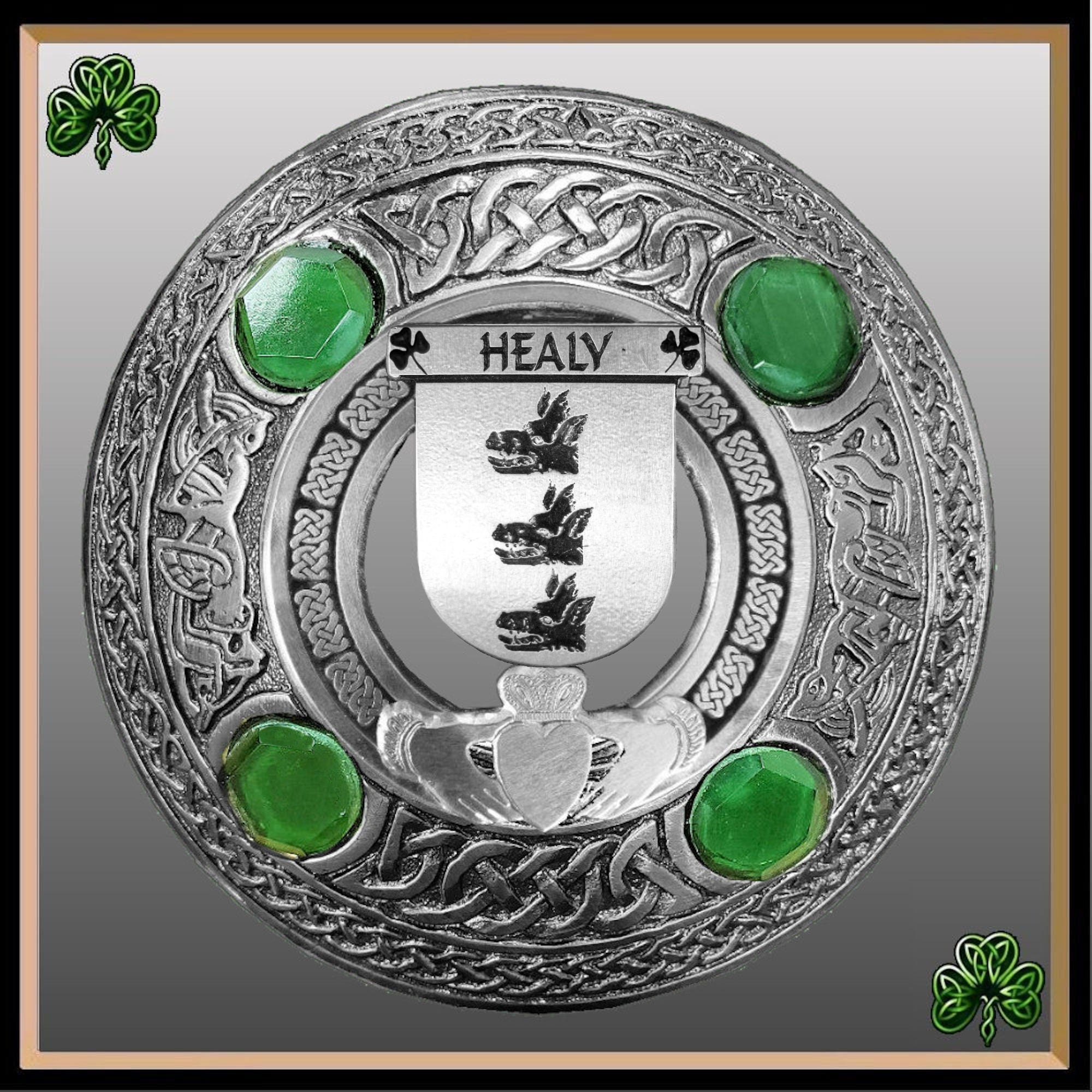 Healy Irish Claddagh Coat of Arms Plaid brooch ~ Emerald stones