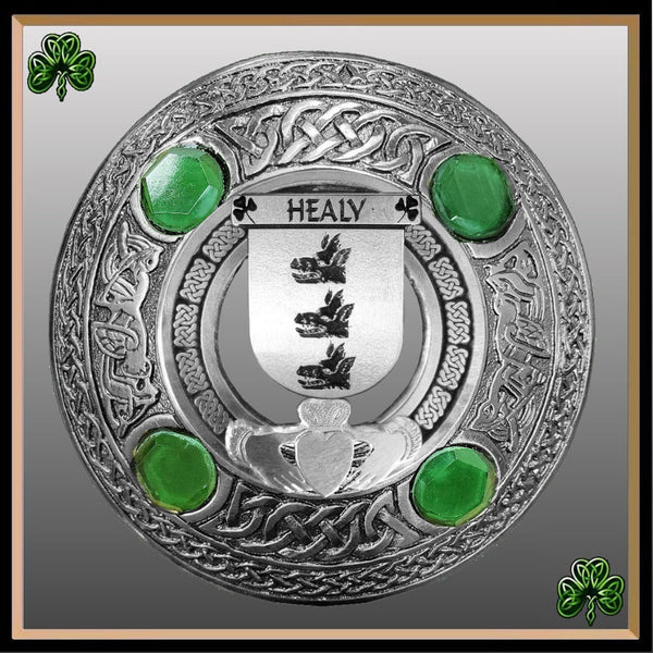 Healy Irish Claddagh Coat of Arms Plaid brooch ~ Emerald stones