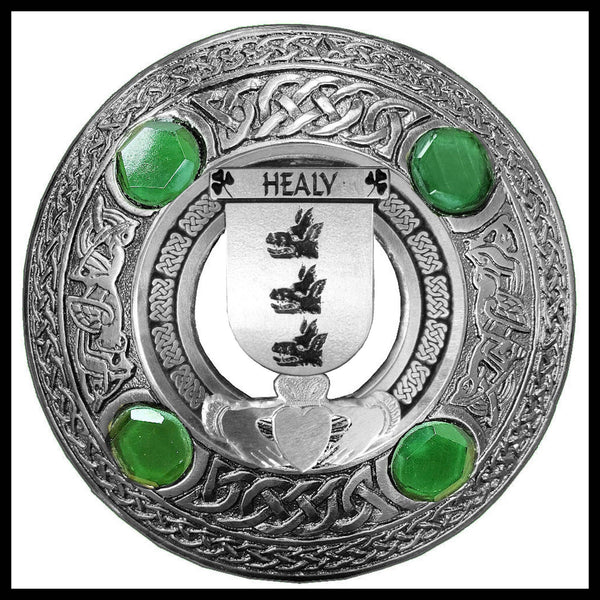 Healy Irish Claddagh Coat of Arms Plaid brooch ~ Emerald stones