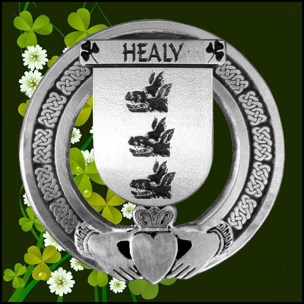 Healy Irish Claddagh Coat of Arms Plaid brooch ~ Emerald stones