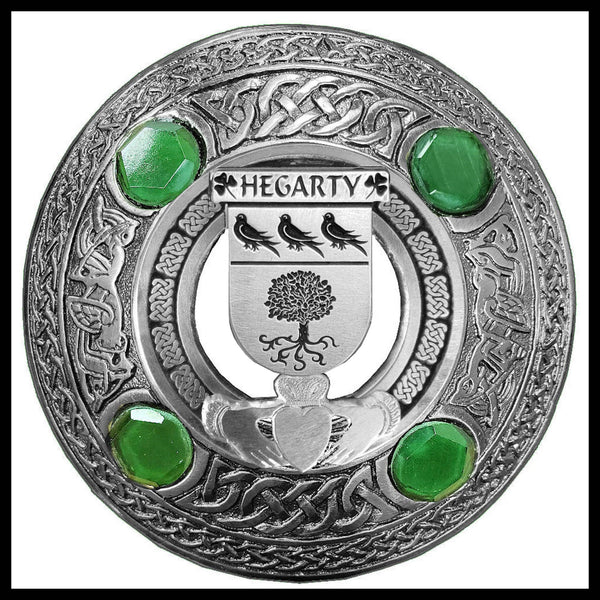 Hegarty Irish Claddagh Coat of Arms Plaid brooch ~ Emerald stones