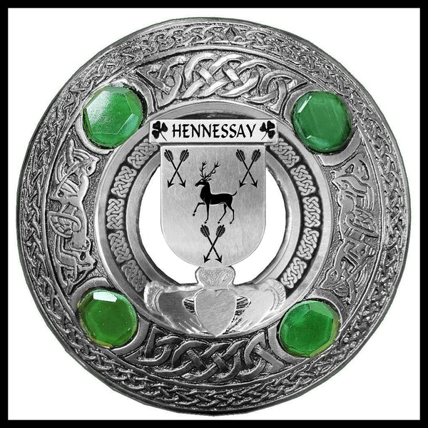 Hennessay Irish Claddagh Coat of Arms Plaid brooch ~ Emerald stones