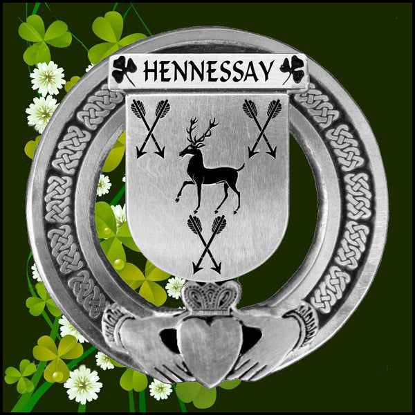Hennessay Irish Claddagh Coat of Arms Plaid brooch ~ Emerald stones