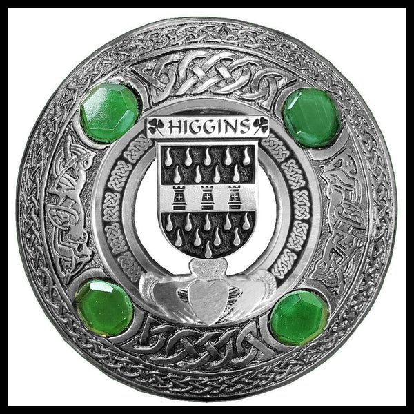 Higgins Irish Claddagh Coat of Arms Plaid brooch ~ Emerald stones