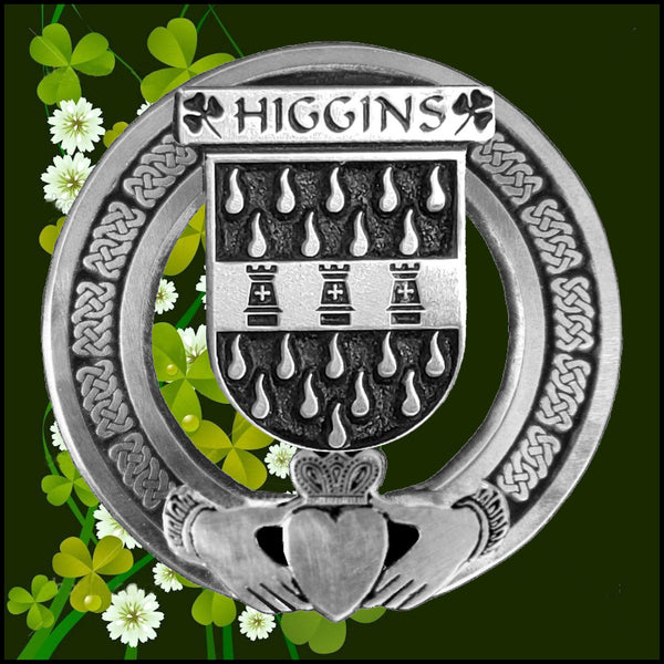 Higgins Irish Claddagh Coat of Arms Plaid brooch ~ Emerald stones