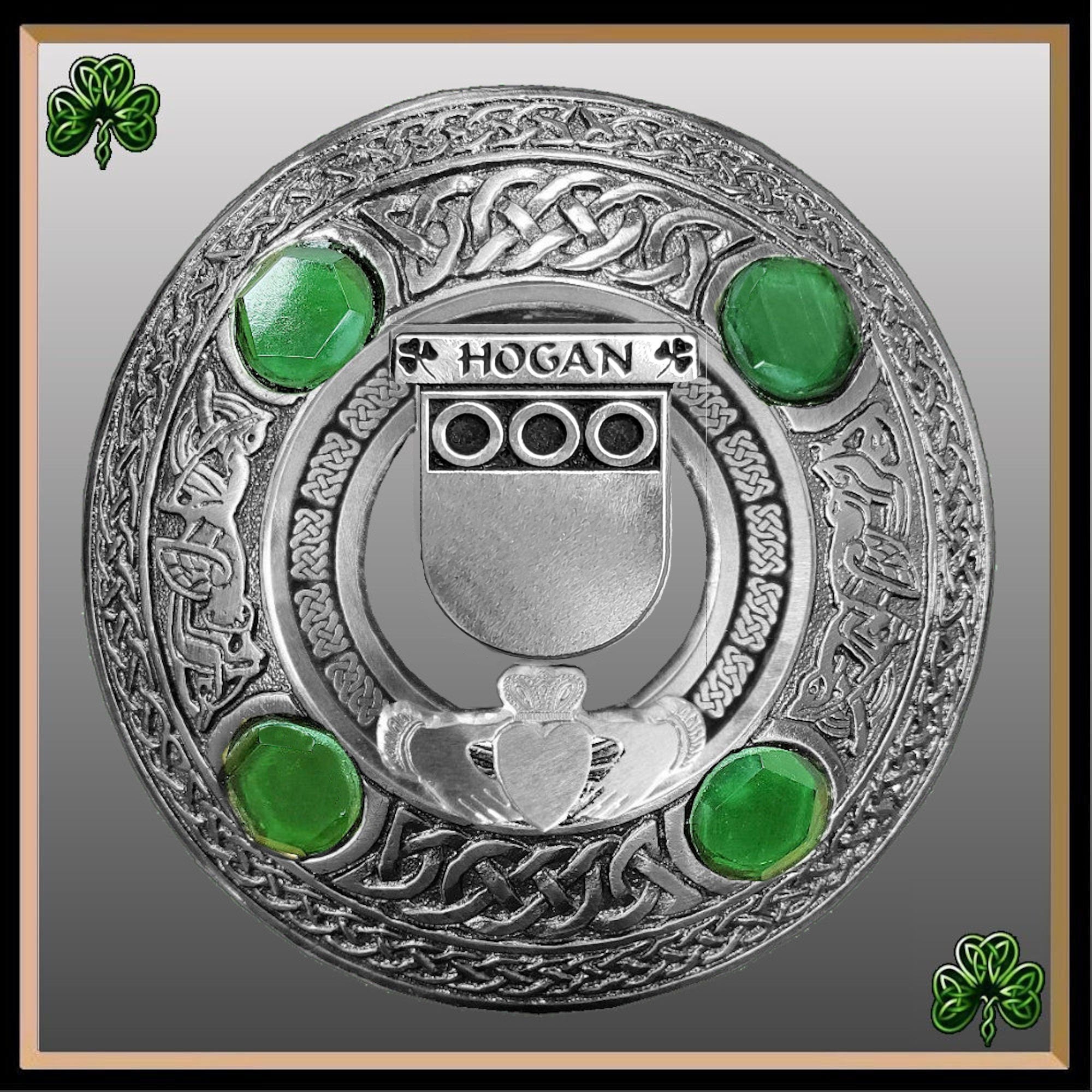 Hogan Irish Claddagh Coat of Arms Plaid brooch ~ Emerald stones